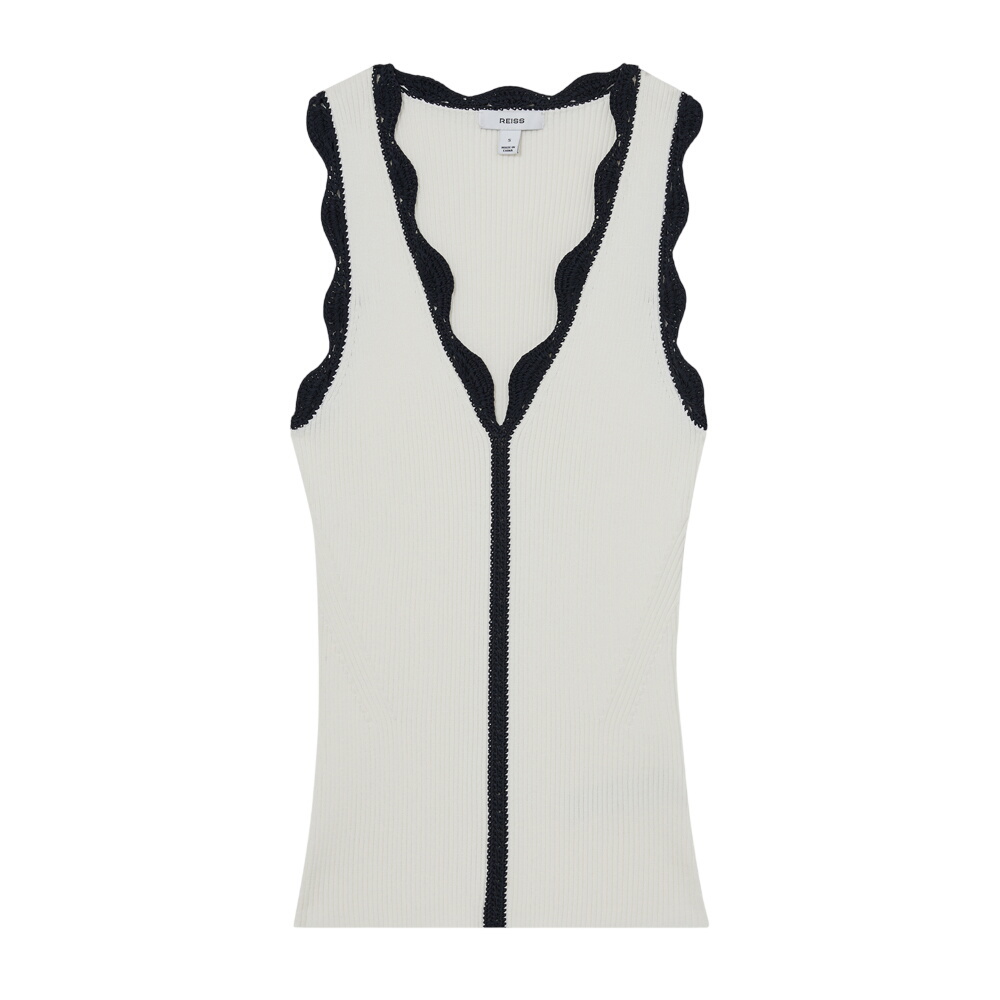 REISS Freya Scallop-Trim Rib-Knit Vest